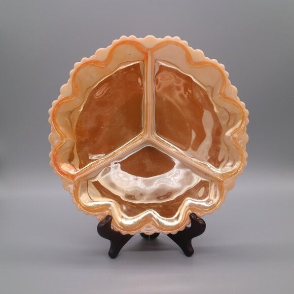 Vintage Anchor Hocking Fire King Peach Lustre Divided Relish Tray Dish Scallope - Picture 6 of 6